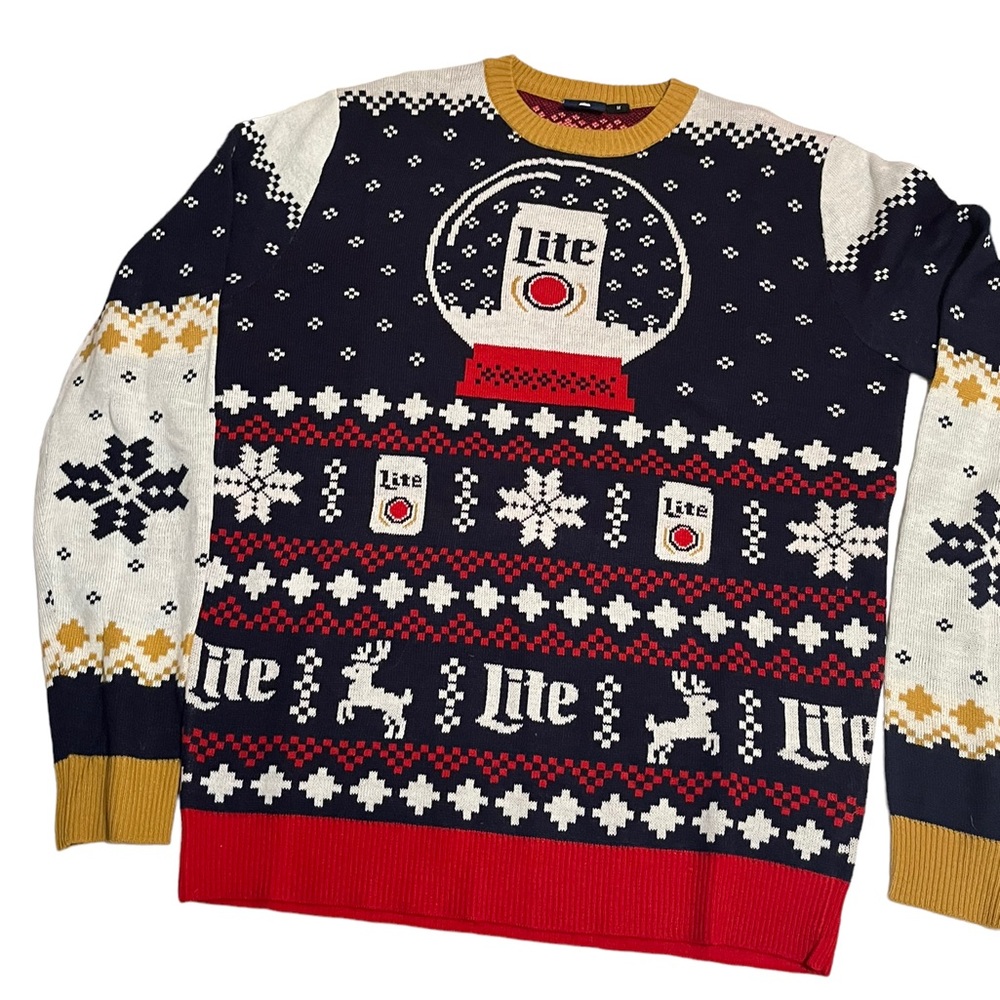 Miller Lite Beer Men's Sz M Ugly Christmas Sweater Snow Globe FOCO NWT 2018